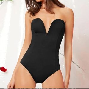 Black deep V Body suit